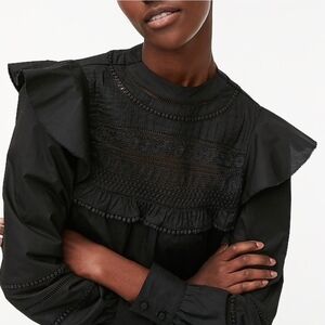 J Crew Black Lace Ruffled Blouse